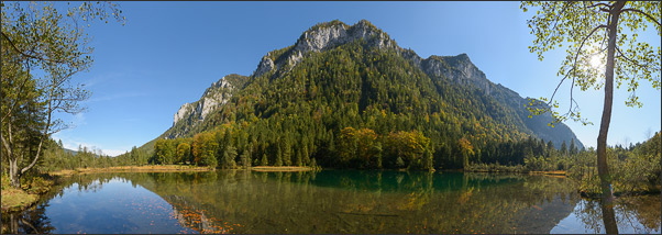 Panorama des Falkensees (bei Inzell) im Herbst.<br />Nikon D800E mit AF-S NIKKOR 24-70 mm 1:2,8G ED